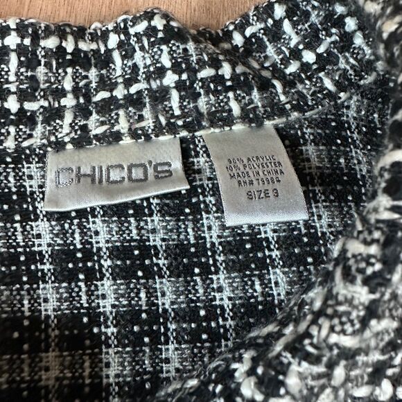 Chico’s Size 3 Black White Tweed Jacket Textured Button Front Blazer Coat XL - Picture 3 of 5